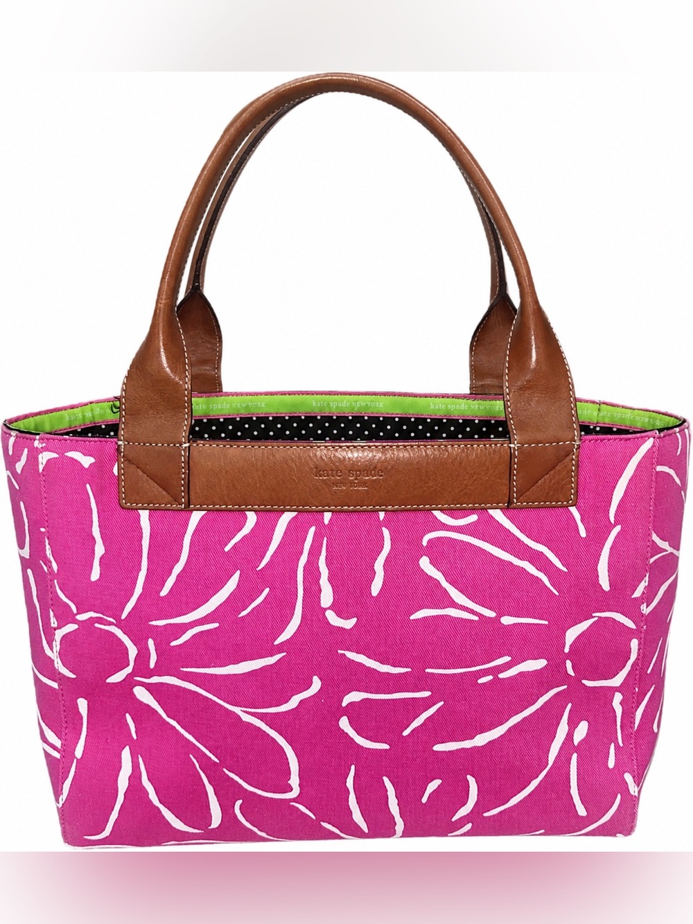 Vintage Kate Spade Pink Floral Canvas & Leather Tote π